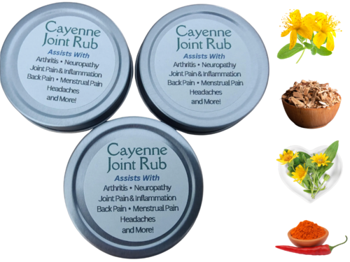 Cayenne Joint Rub with arnica st john's wort white willow bark